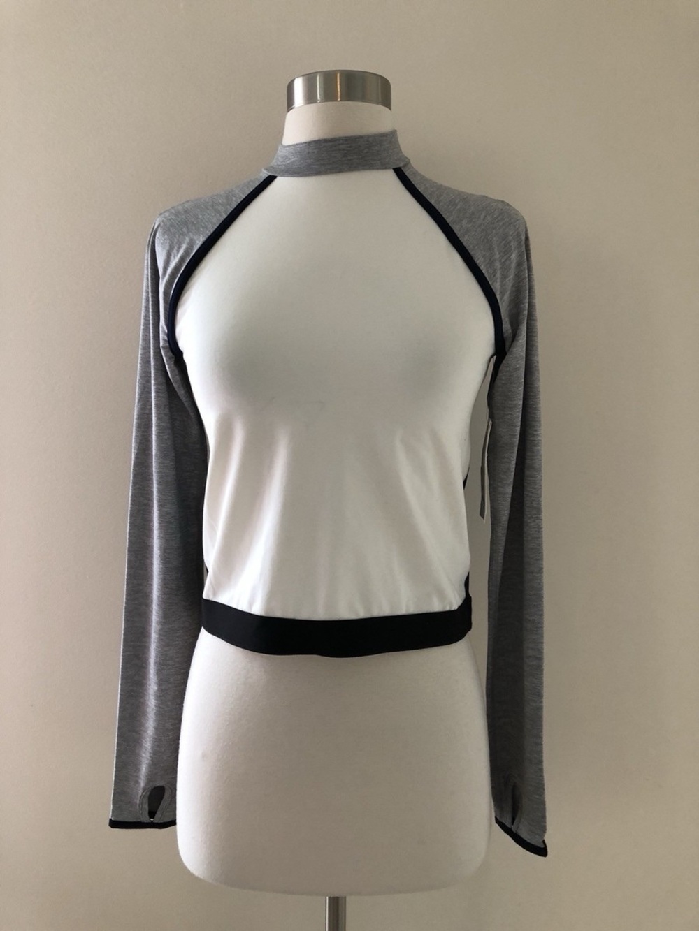 New Balance for J. Crew Long Sleeve Crop Top Colorblock Navy Ivory Grey Athletic